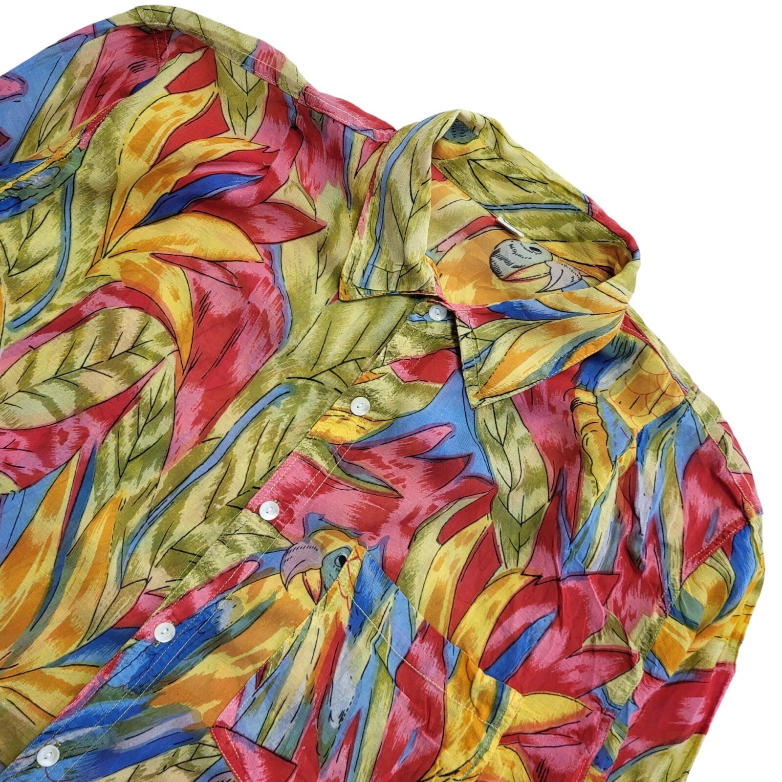 Vintage 90s Pink Green Abstract Short Sleeve Retro Shirt Uk Men's Size L