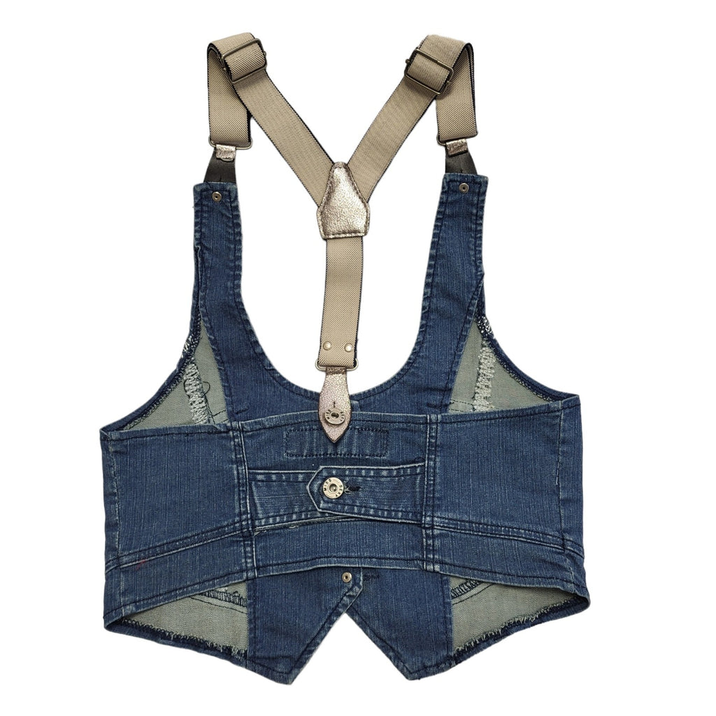 Miss Sexy Blue Denim Vintage Y2K Waistcoat Button Front Womens UK 6