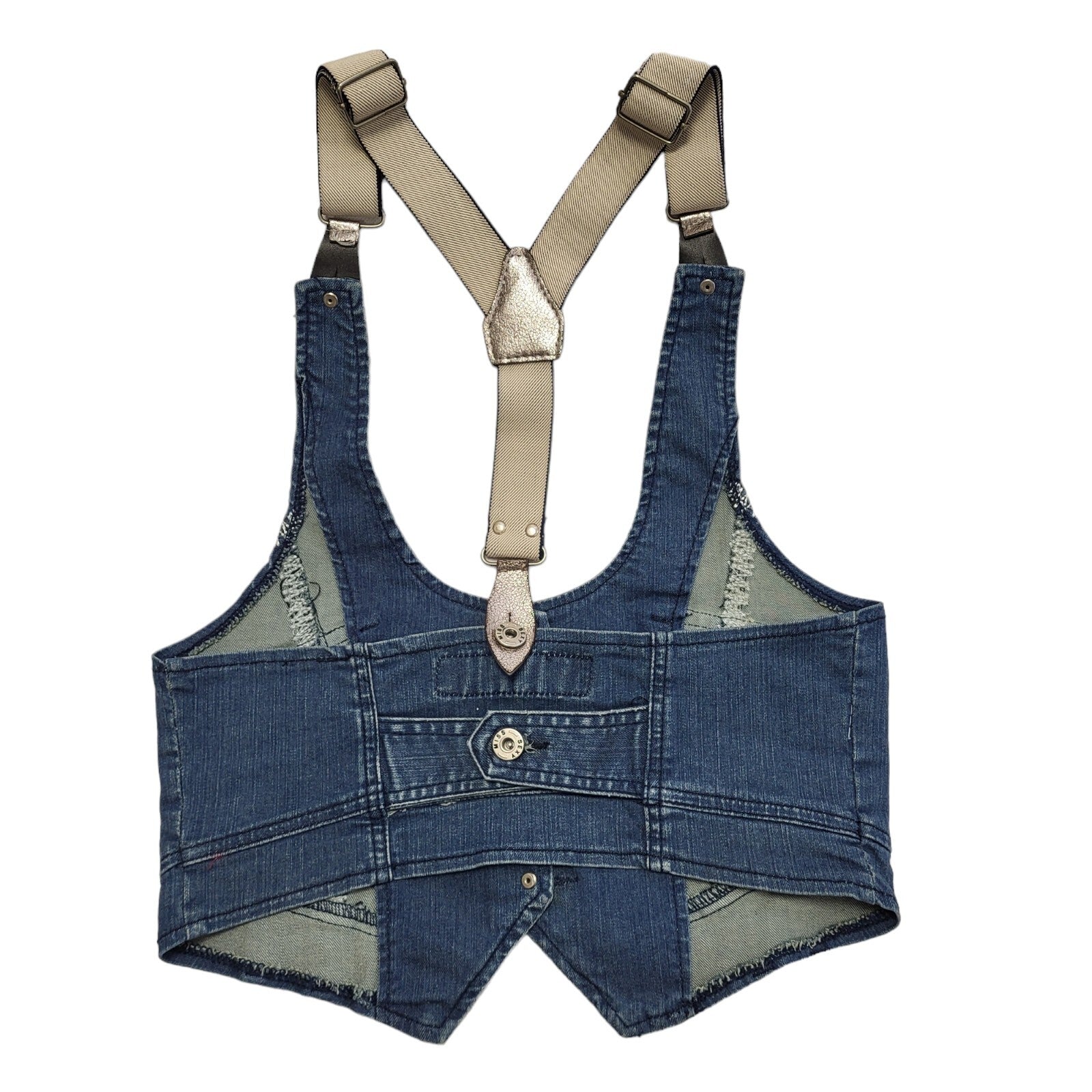 Miss Sexy Blue Denim Vintage Y2K Waistcoat Button Front Womens UK 6