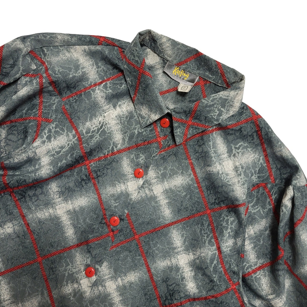 Karting 80s Vintage Grey & Red Patterned Blouse Women's Size 14