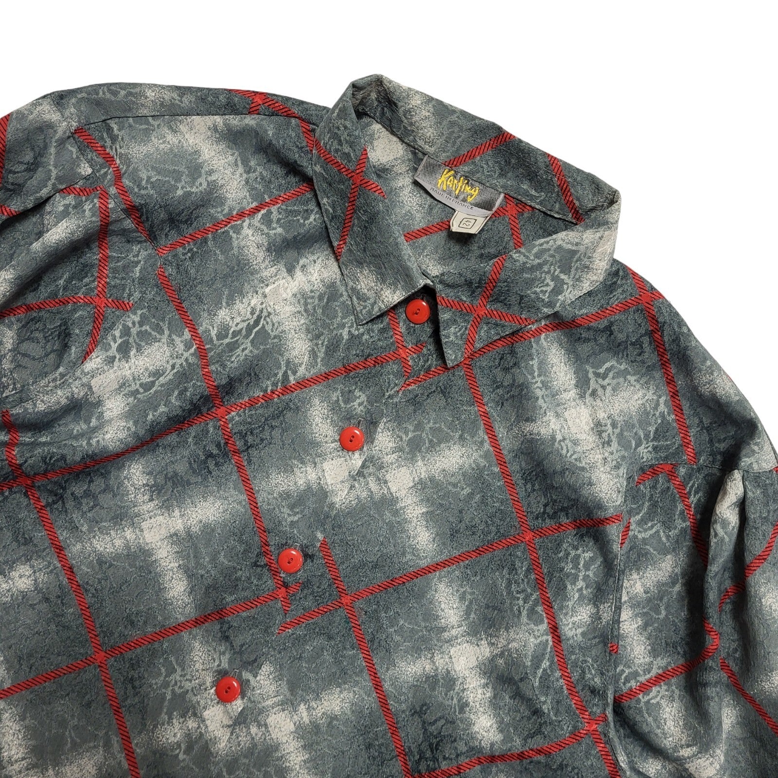 Karting 80s Vintage Grey & Red Patterned Blouse Women's Size 14