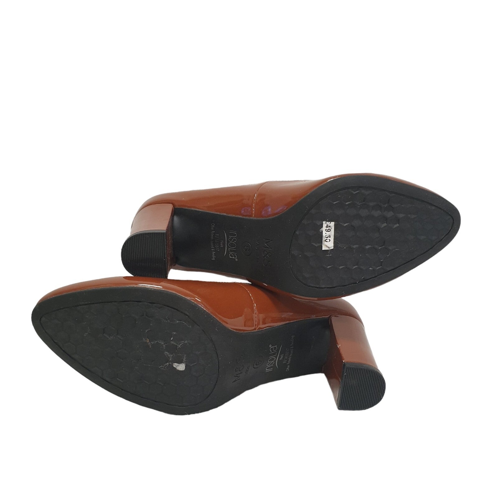 Marks & Spencer Insolia Brown Patent Wide Fit Heel Shoes Uk 6 BNWOB