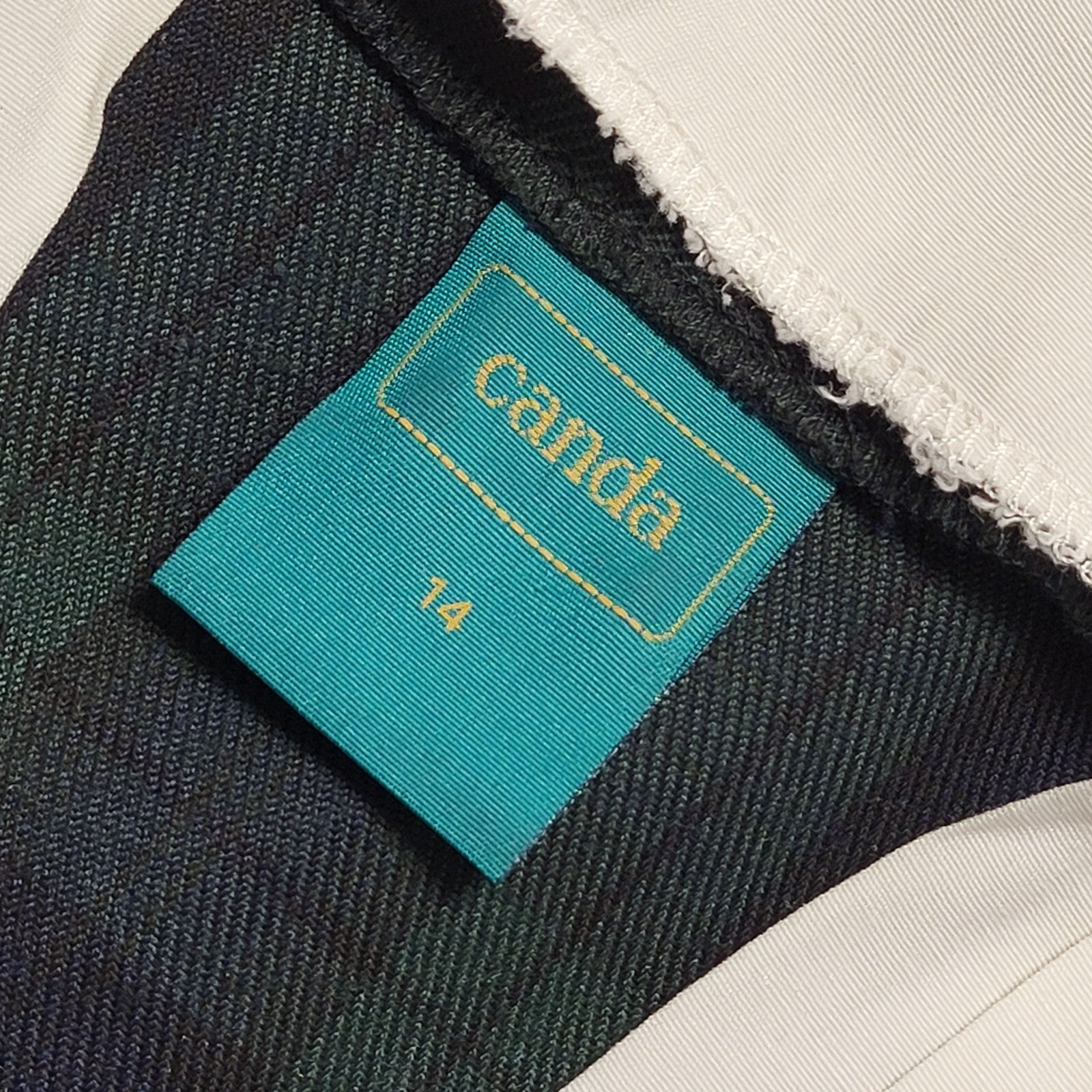 Canda Vintage 70s Blue Green Check 3/4 Sleeve Dress Uk Women's Size 14 W32