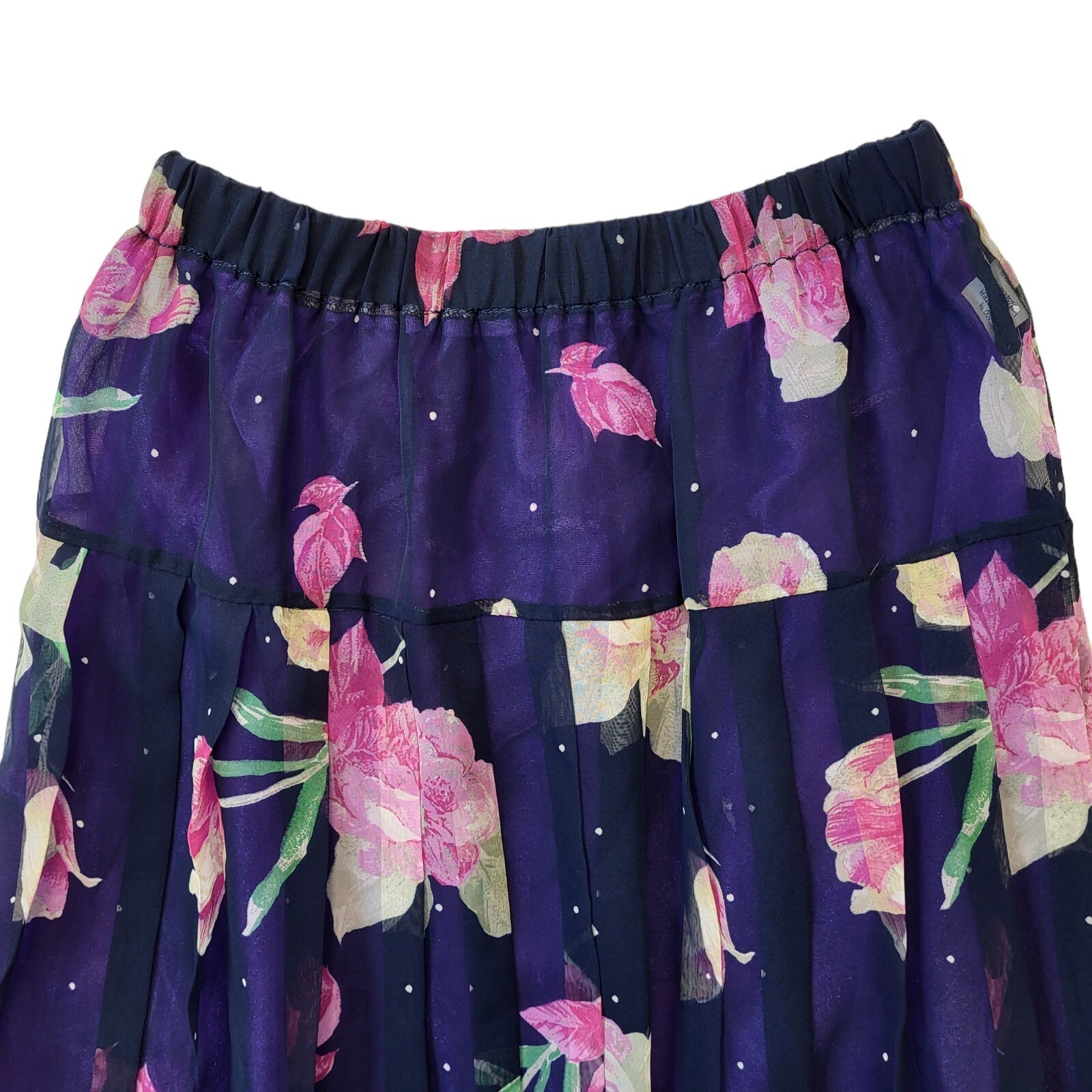80's Vintage Purple Floral Sheer Skirt Women's Size 14 EU 42 W32