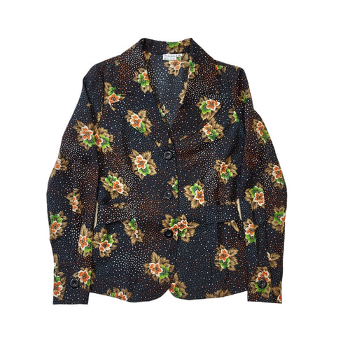70s Vintage Black Floral Jacket Women's Size 8