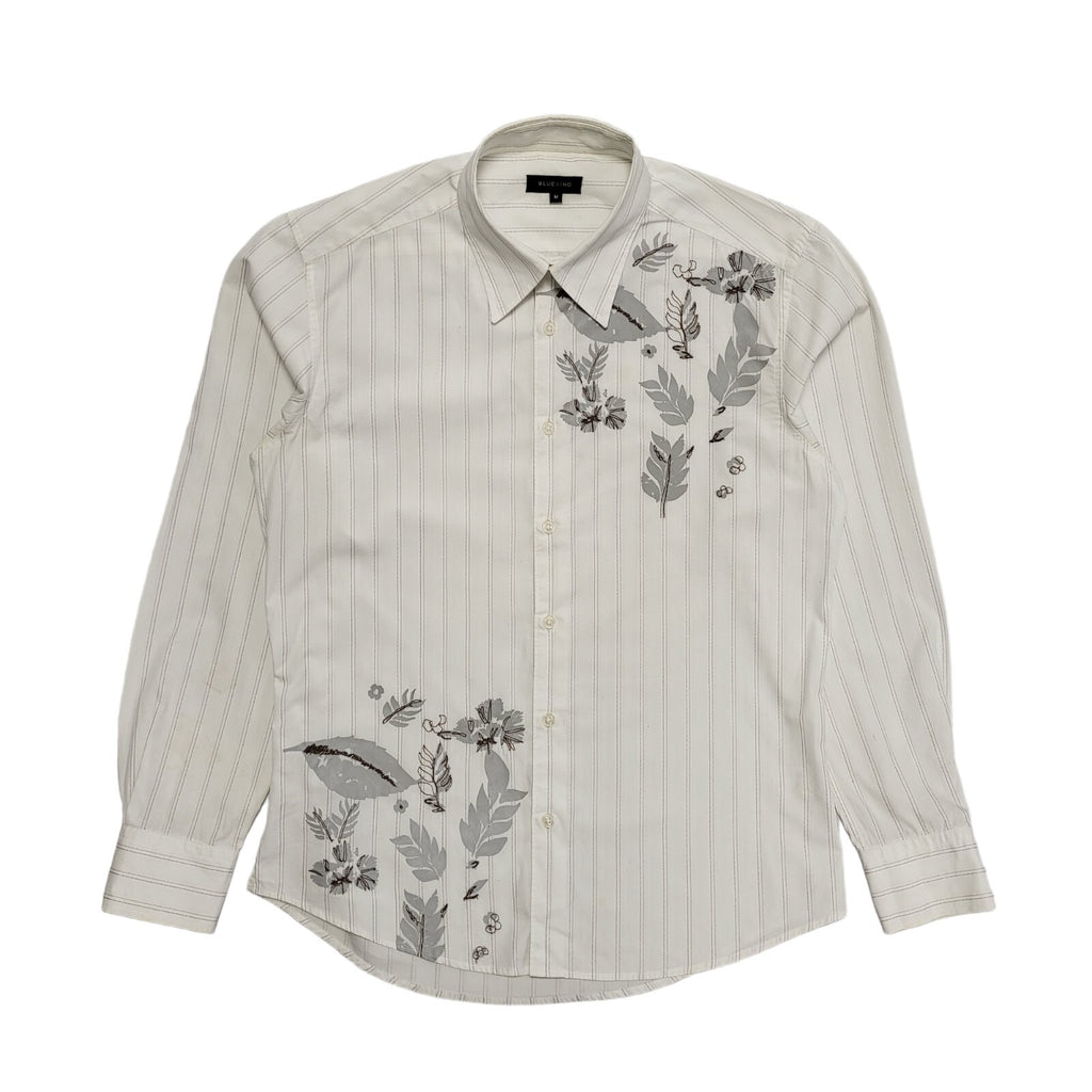 Blue Inc Vintage Y2K White Striped Floral Long Sleeve Shirt Mens UK Medium