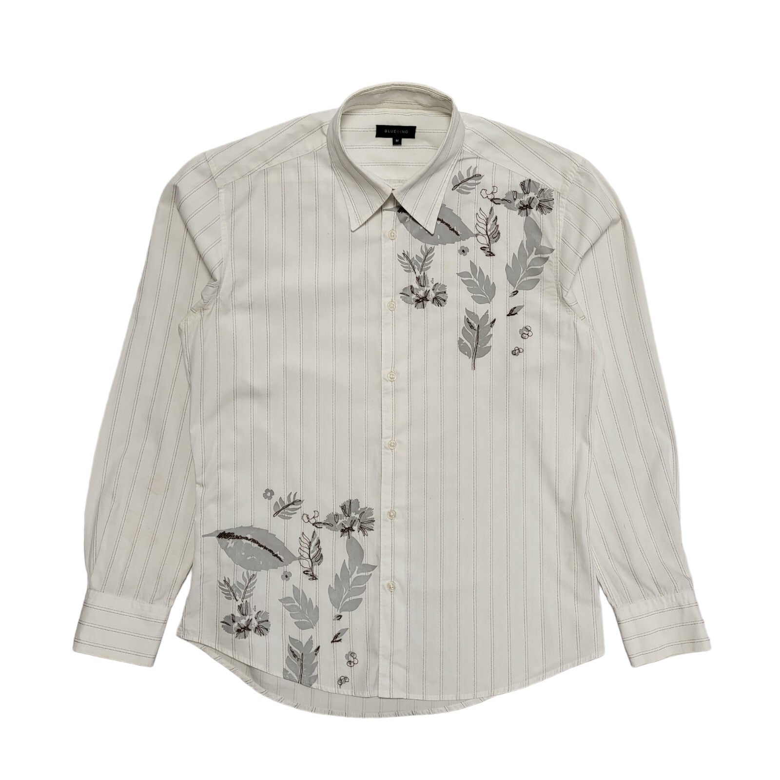 Blue Inc Vintage Y2K White Striped Floral Long Sleeve Shirt Mens UK Medium