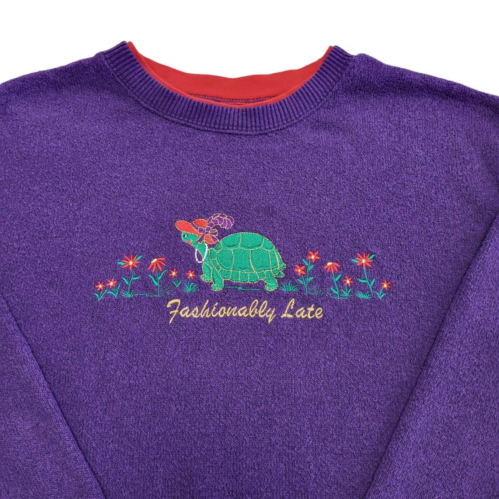 90s Vintage Cottagecore Purple Turtle Sweatshirt Women's Size XL