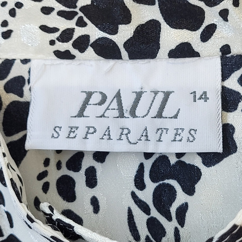 Paul Separates 80s Vintage White & Black Long Sleeve Blouse Womens Size 14 Eu 42