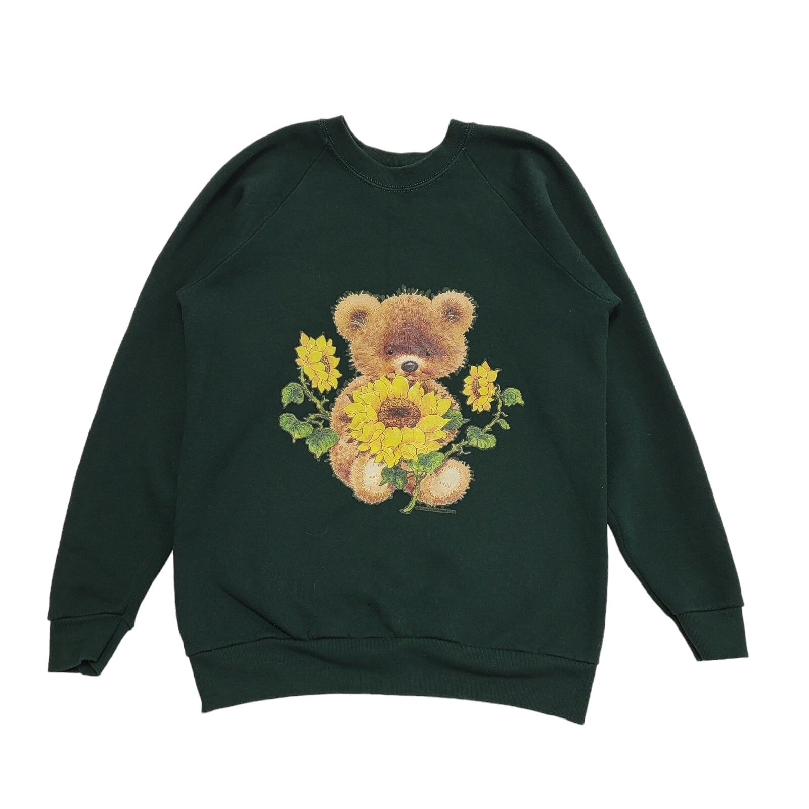 90s Fruit Of The Loom Green Bear Sweatshirt Uk Women's Size XL