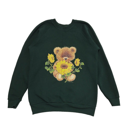 90s Fruit Of The Loom Green Bear Sweatshirt Uk Women's Size XL