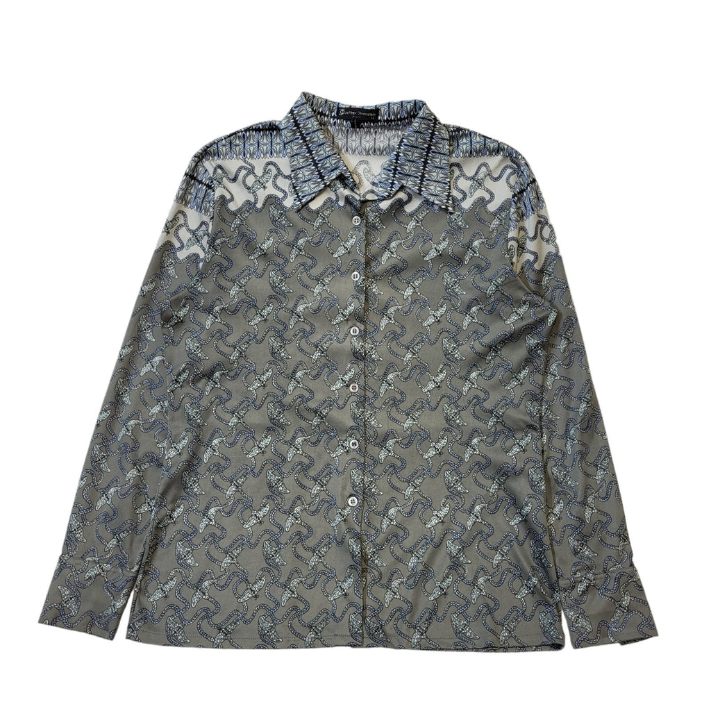 Jeffery Ohrenstein Vintage 70s Grey Patterned Blouse Women's Size 18