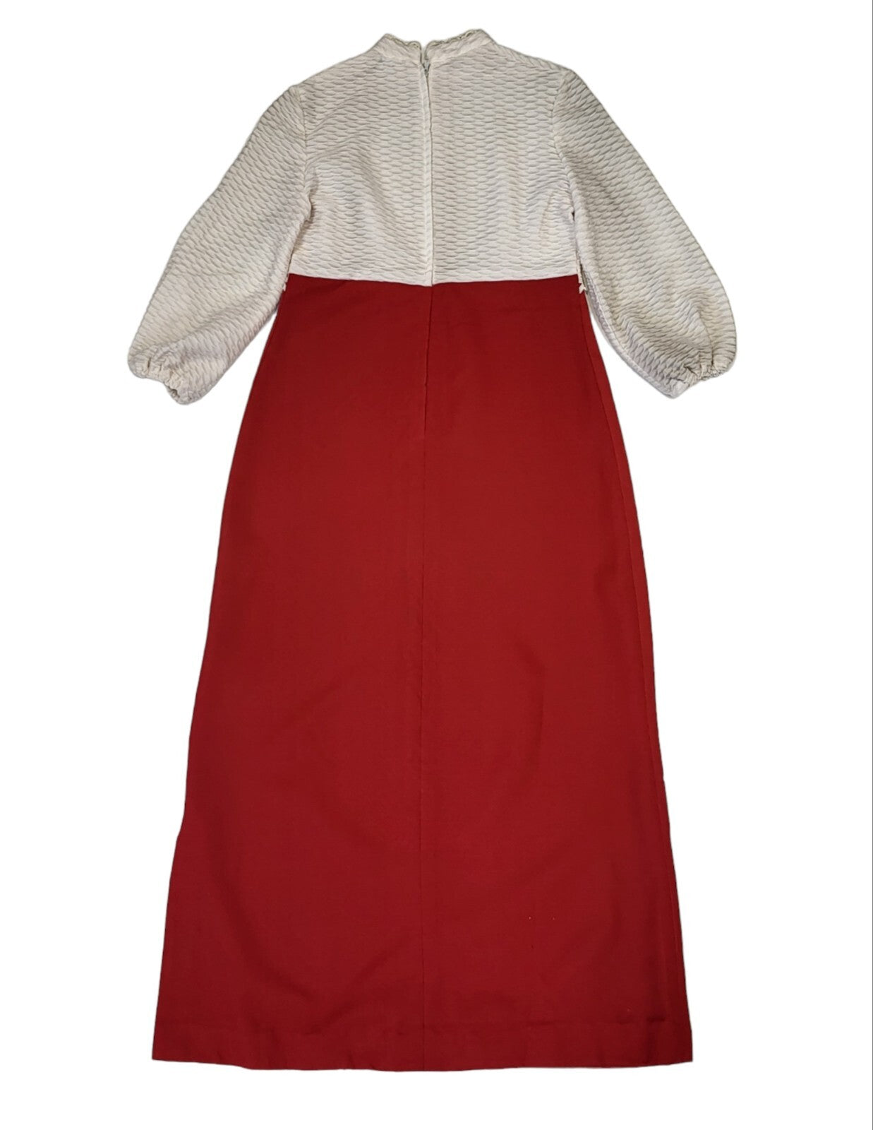 70s Vintage White & Red Balloon Sleeve Maxi Dress Women's Size 12