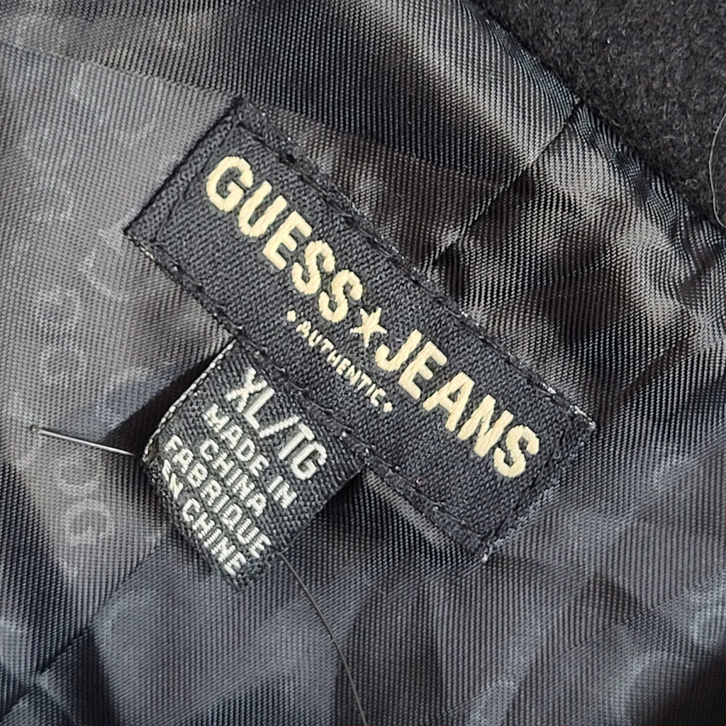 Guess Jeans Black Button Front Belted Coat 90s UK Women's Size XL