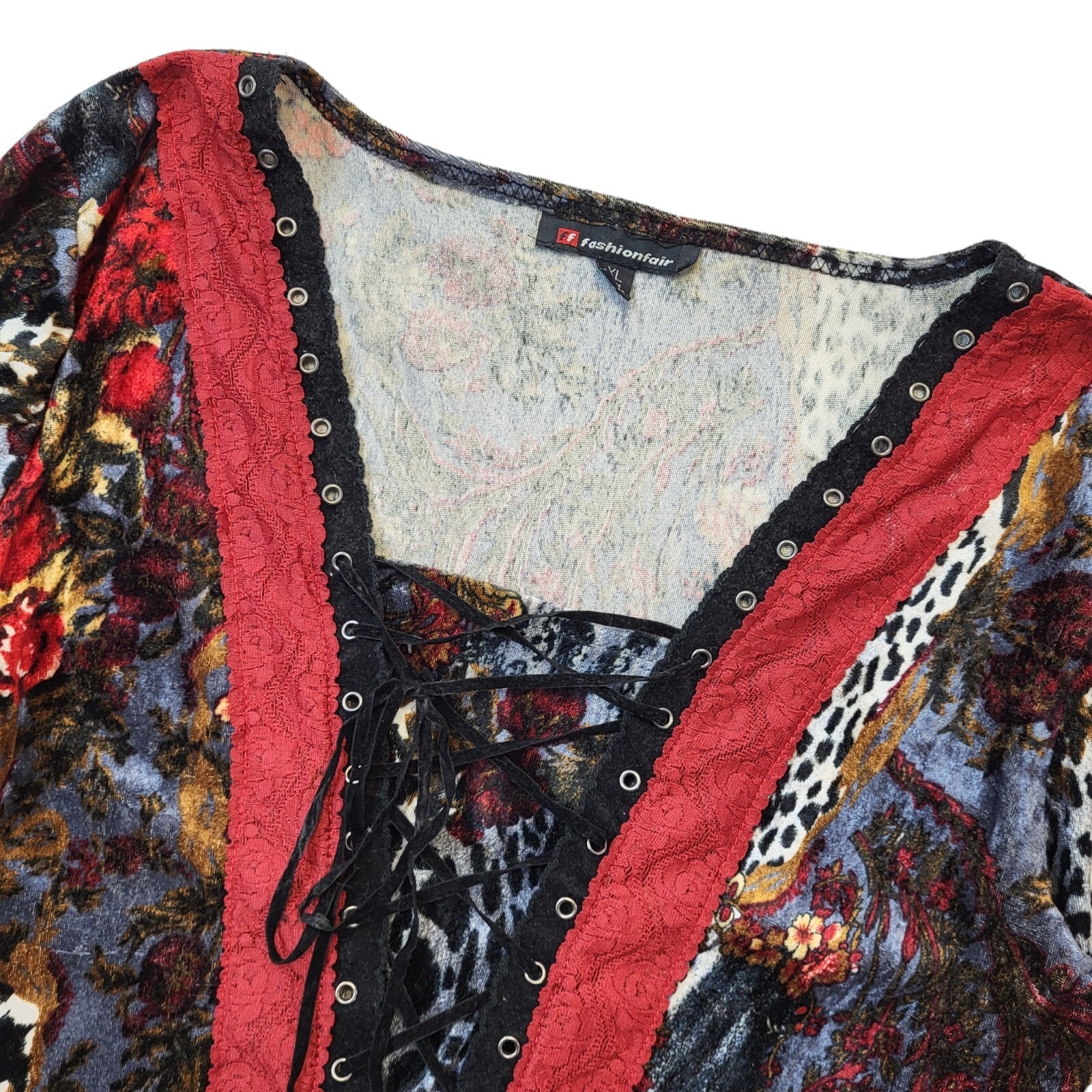 Fashion Flair Y2K Floral Lace Up Flared Sleeve Top Women's UK Size XL