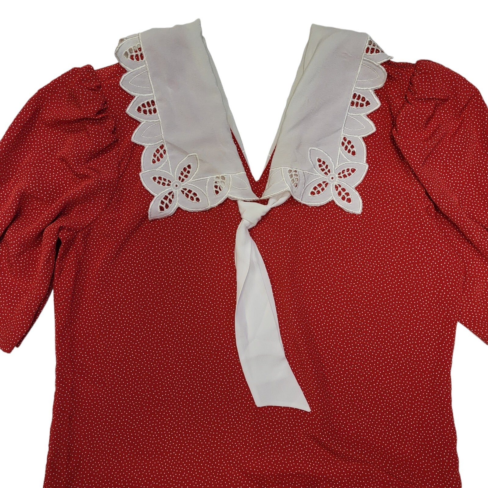 80s Vintage Red & White Polka Dot Prairie Dress Women's 14