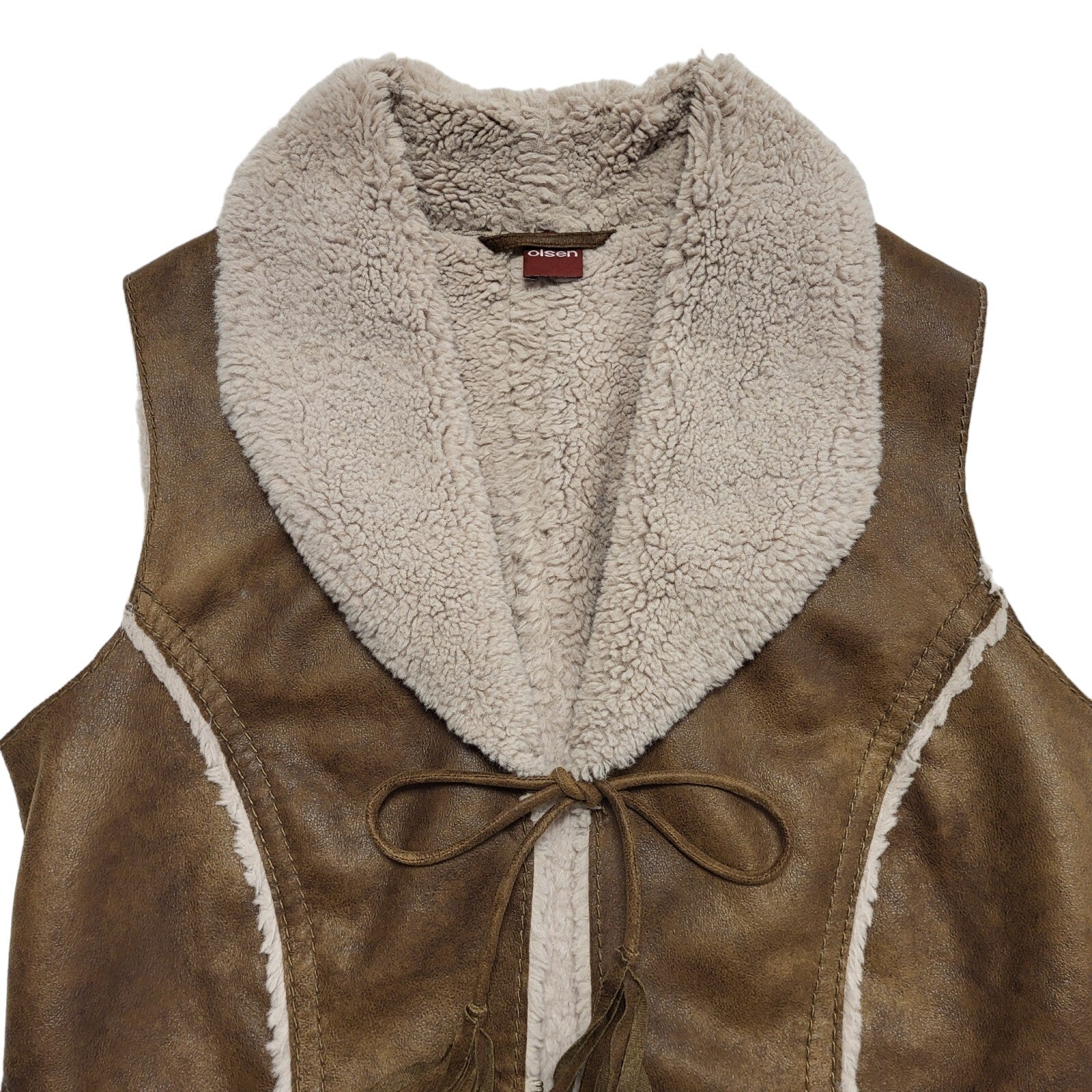 Olsen Vintage 90's Brown Faux Fur Waistcoat Uk Women's Size 12