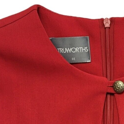 80s Vintage Truworths Red Buttoned Keyhole Detail Dress Women's Size 6-8