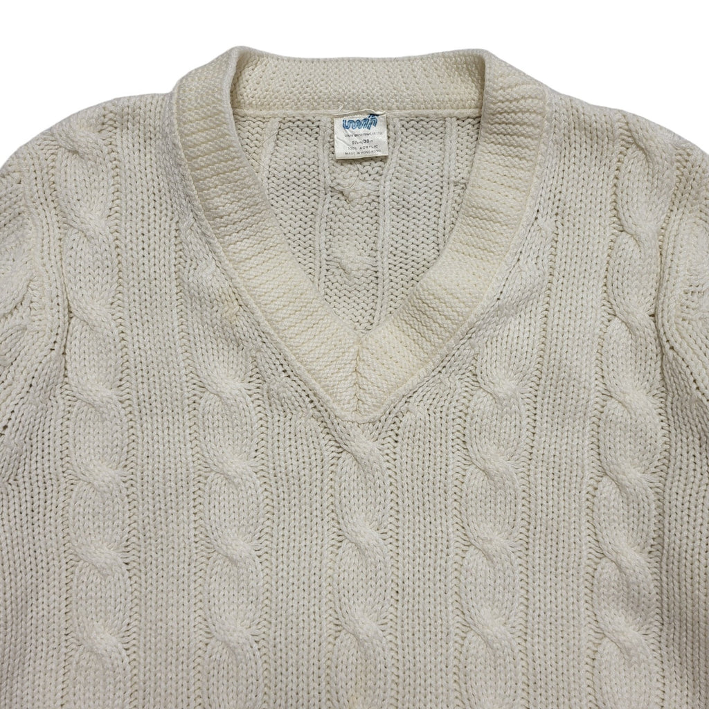 Uwin Vintage 90's Cream V- Neck Knitted Jumper Mens UK Size M