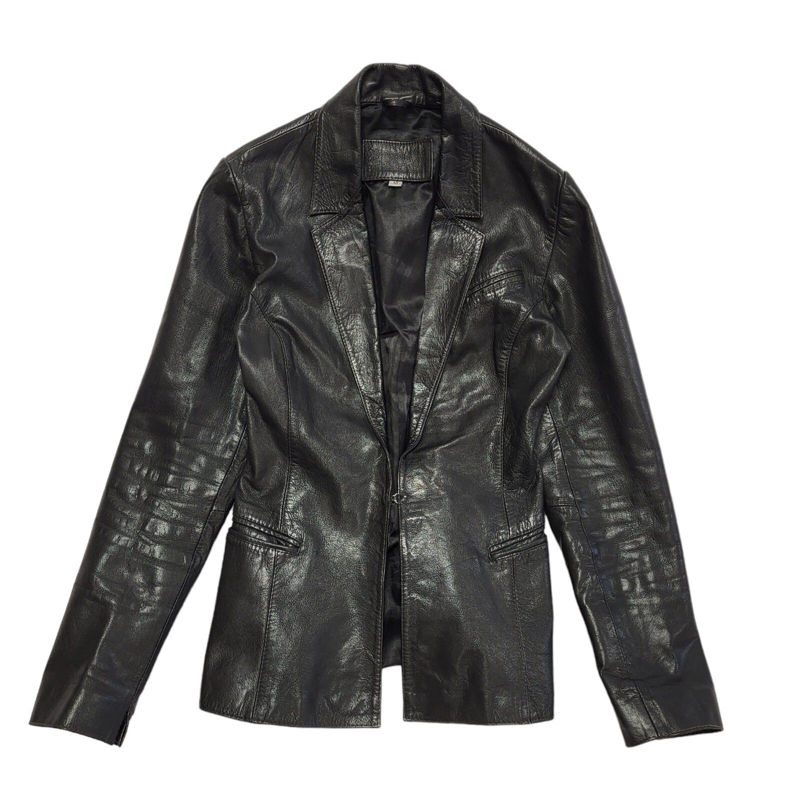 90s Vintage Black One Button Leather Jacket Uk Women's Size 10