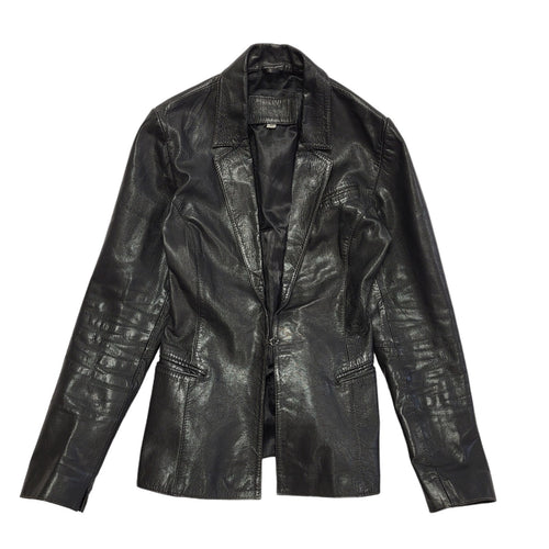 90s Vintage Black One Button Leather Jacket Uk Women's Size 10