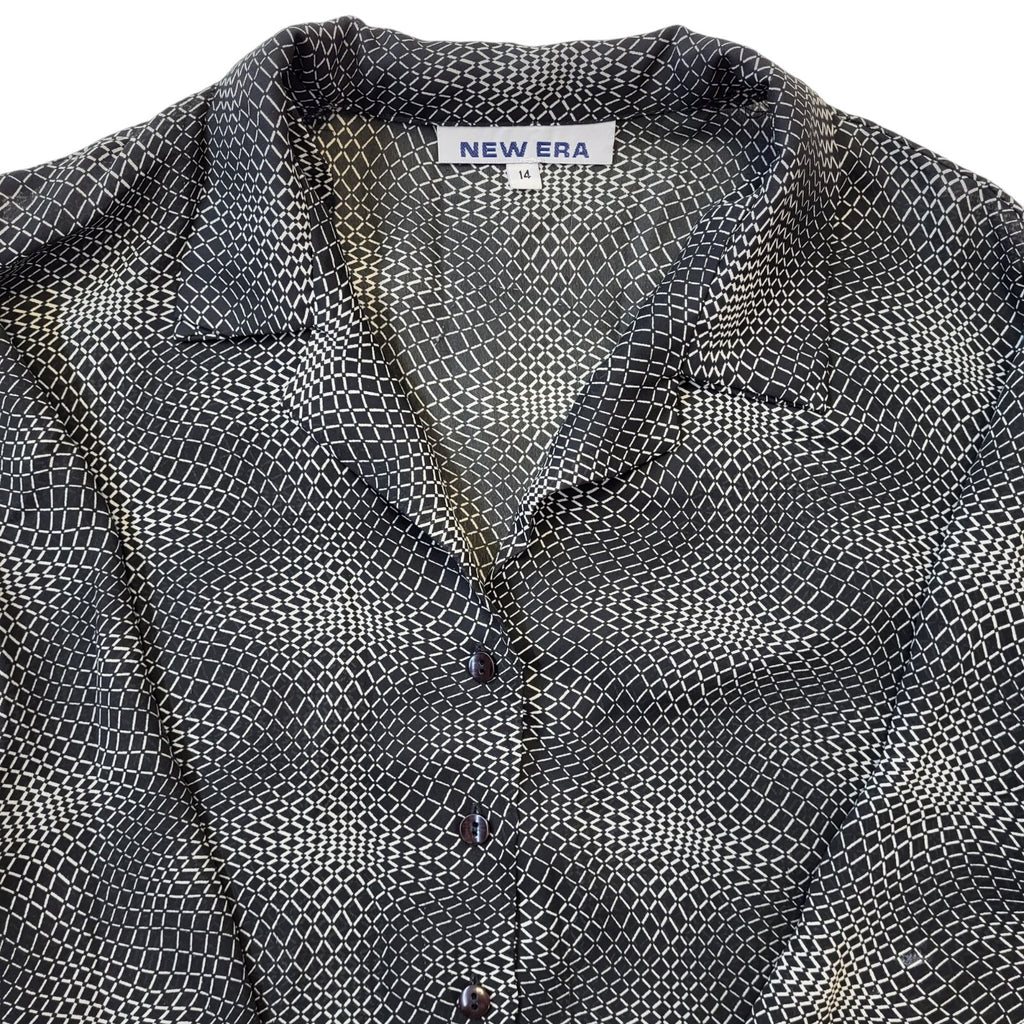New Era 90s Vintage White & Black Long Sleeve Blouse Women's Size 14 Eu 42