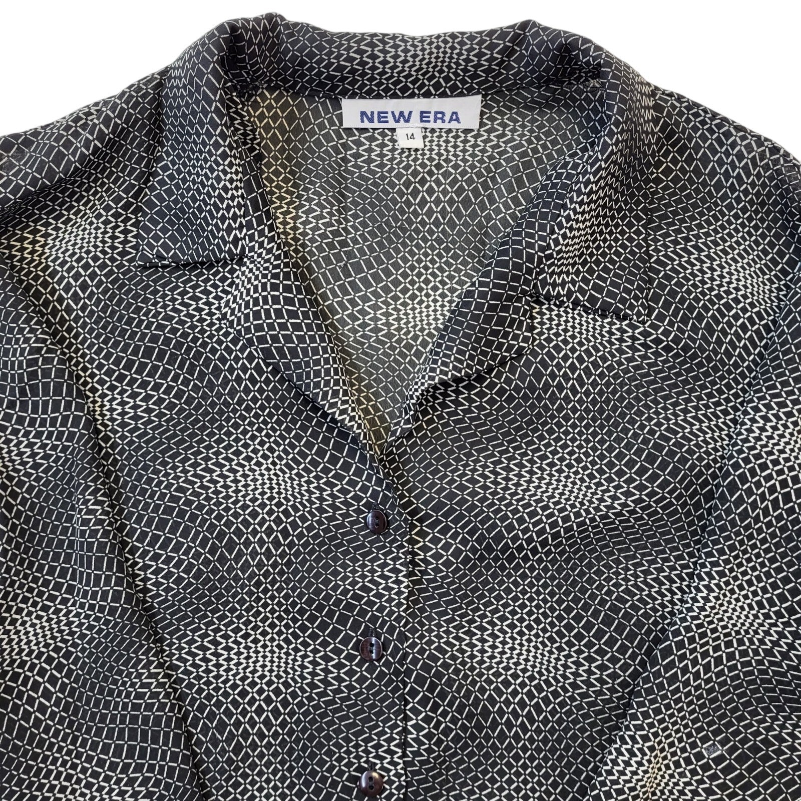 New Era 90s Vintage White & Black Long Sleeve Blouse Women's Size 14 Eu 42