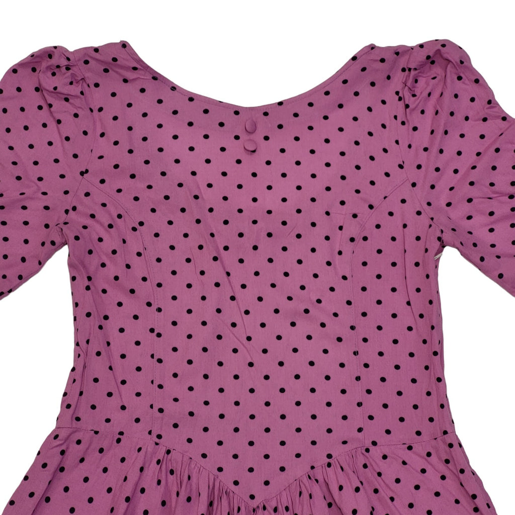 80s Vintage Lilac Polka Dot Fit & Flare Daywear Dress Women's 12