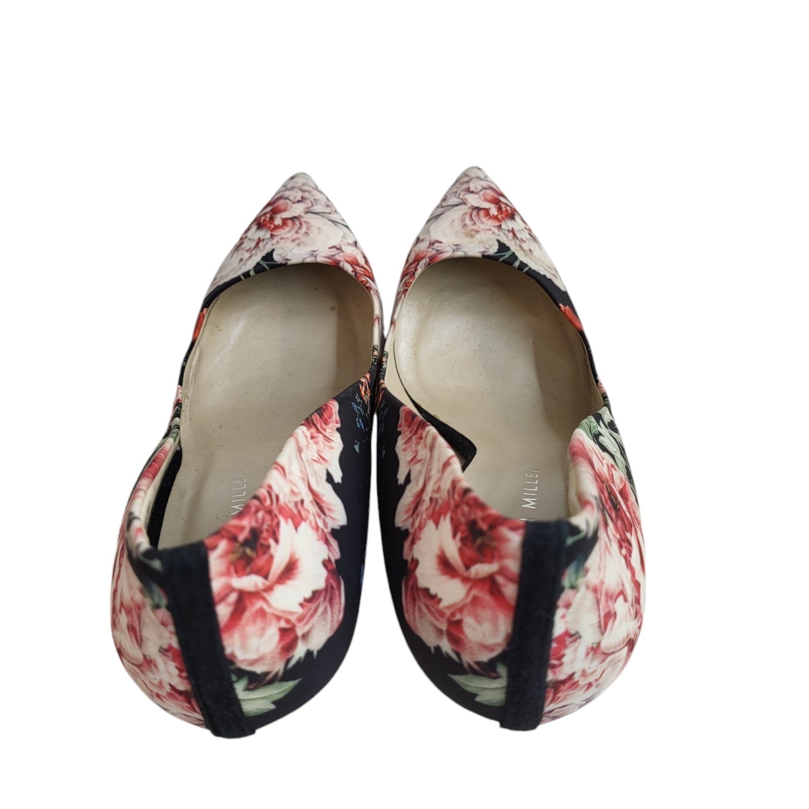 Karen Millen Black Pink Slip-On Floral Heel Shoes Uk Women's Size 5 (38)