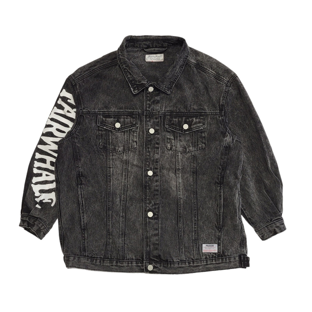 Fairwhale Washed Black Vintage 90's Button Up Denim Jacket Women's UK Size 24-26
