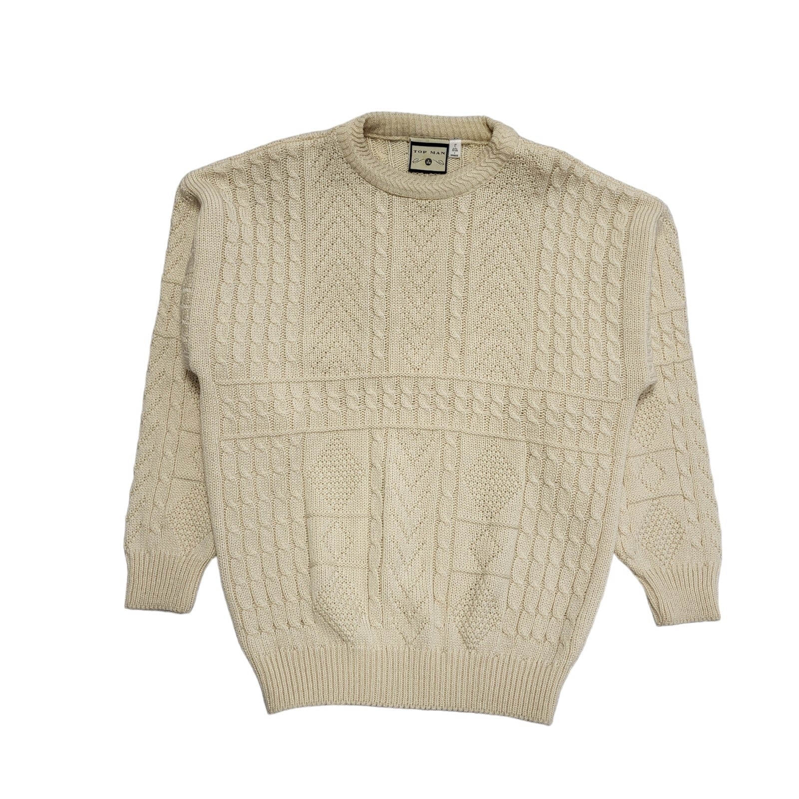 Topman Vintage 80's Beige Cable-Knit Jumper Uk Men's Size Large