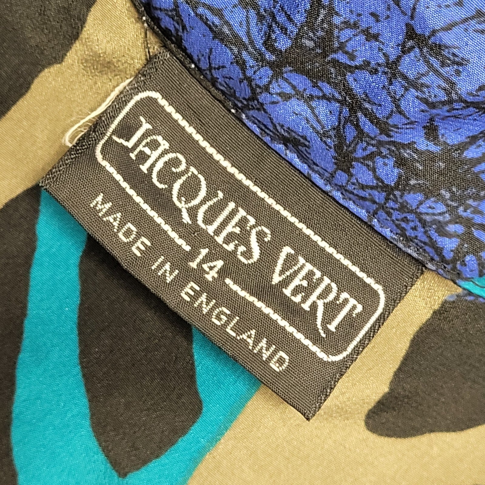Jacques Vert Vintage 80's Blue Abstract Short Sleeve Blouse Uk Women's Size 14