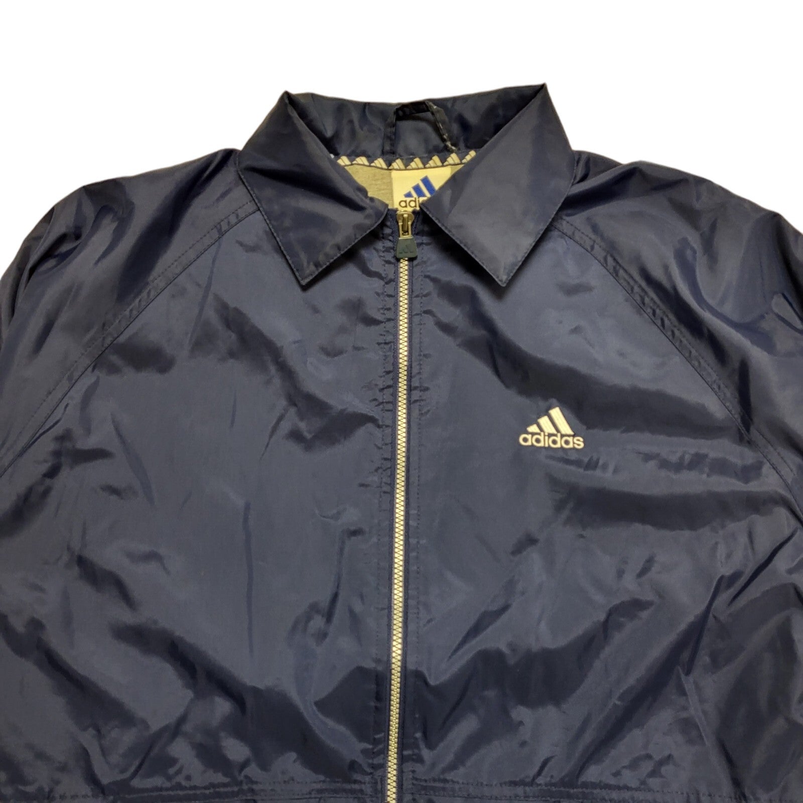 Adidas 90s Vintage Navy Blue Zip Up Jersey Lined Sports Jacket Uk Men's Size M