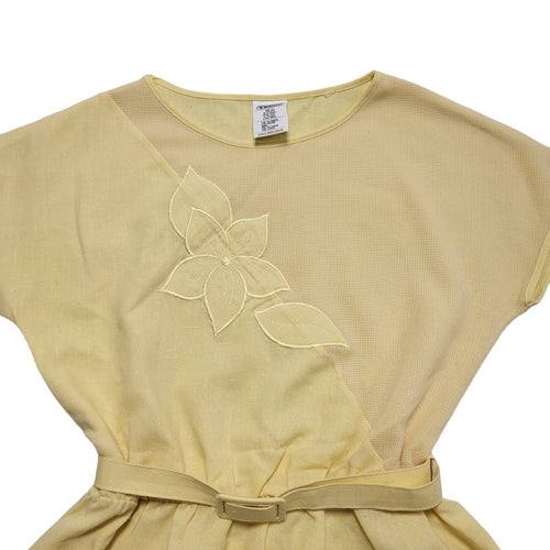 70s Vintage Tesco Yellow Belted Fit & Flare A-Line Dress Women's 12