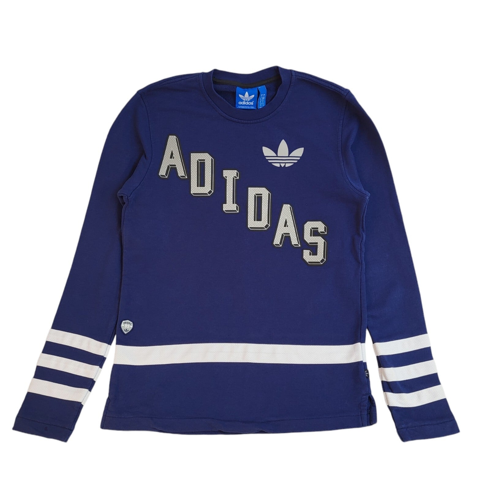Adidas Sports Sweatshirt Blue Crew Neck 90's Vintage UK Men's Size S
