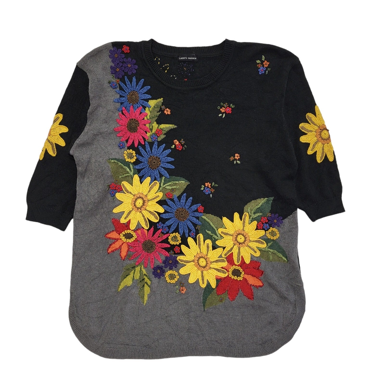 Ladies Fashion Vintage 80's Multicoloured Floral Jumper Womens UK Size 14