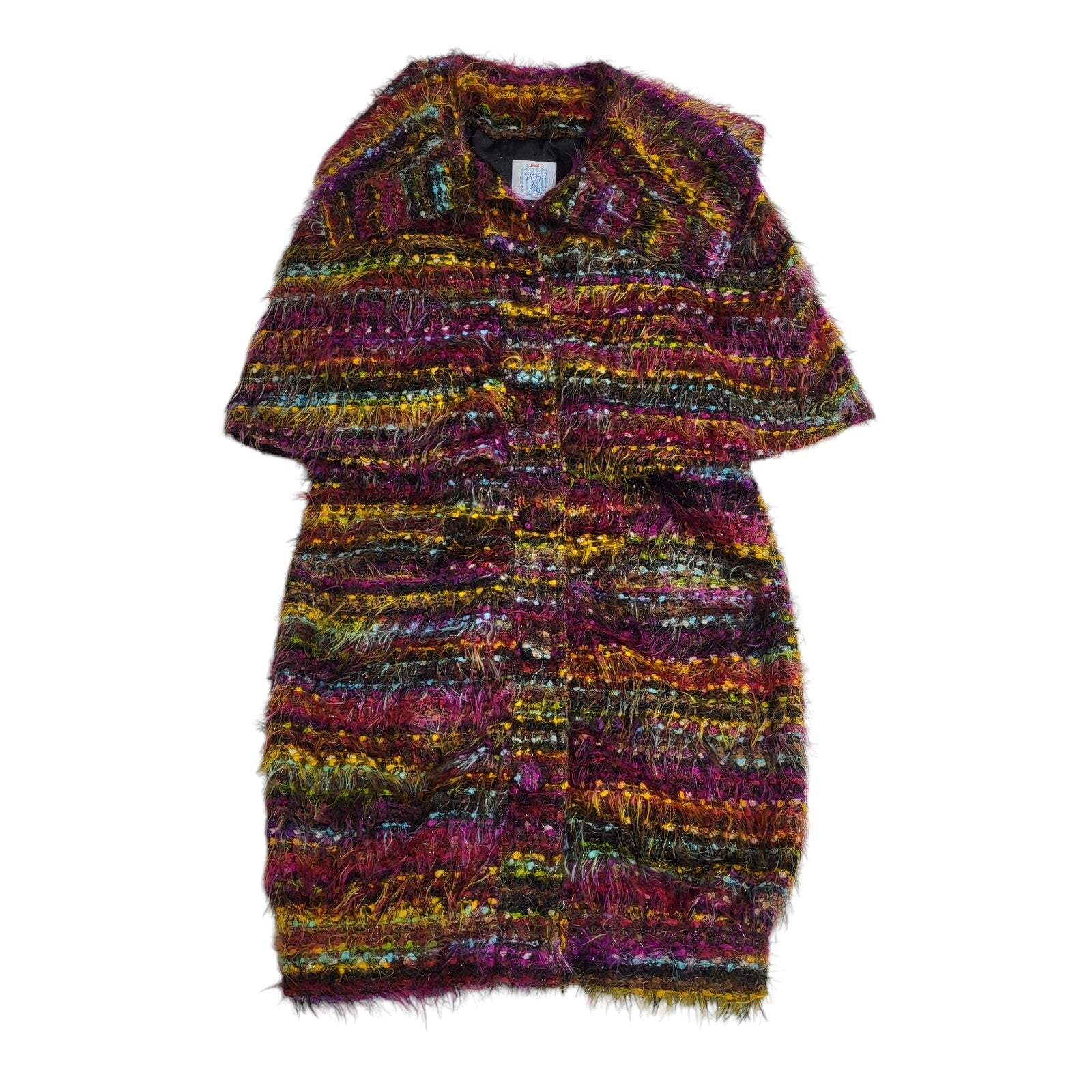 Pop Multicoloured Vintage 90's Capped Sleeve Chunky Cardigan/Coat Women's UK 8