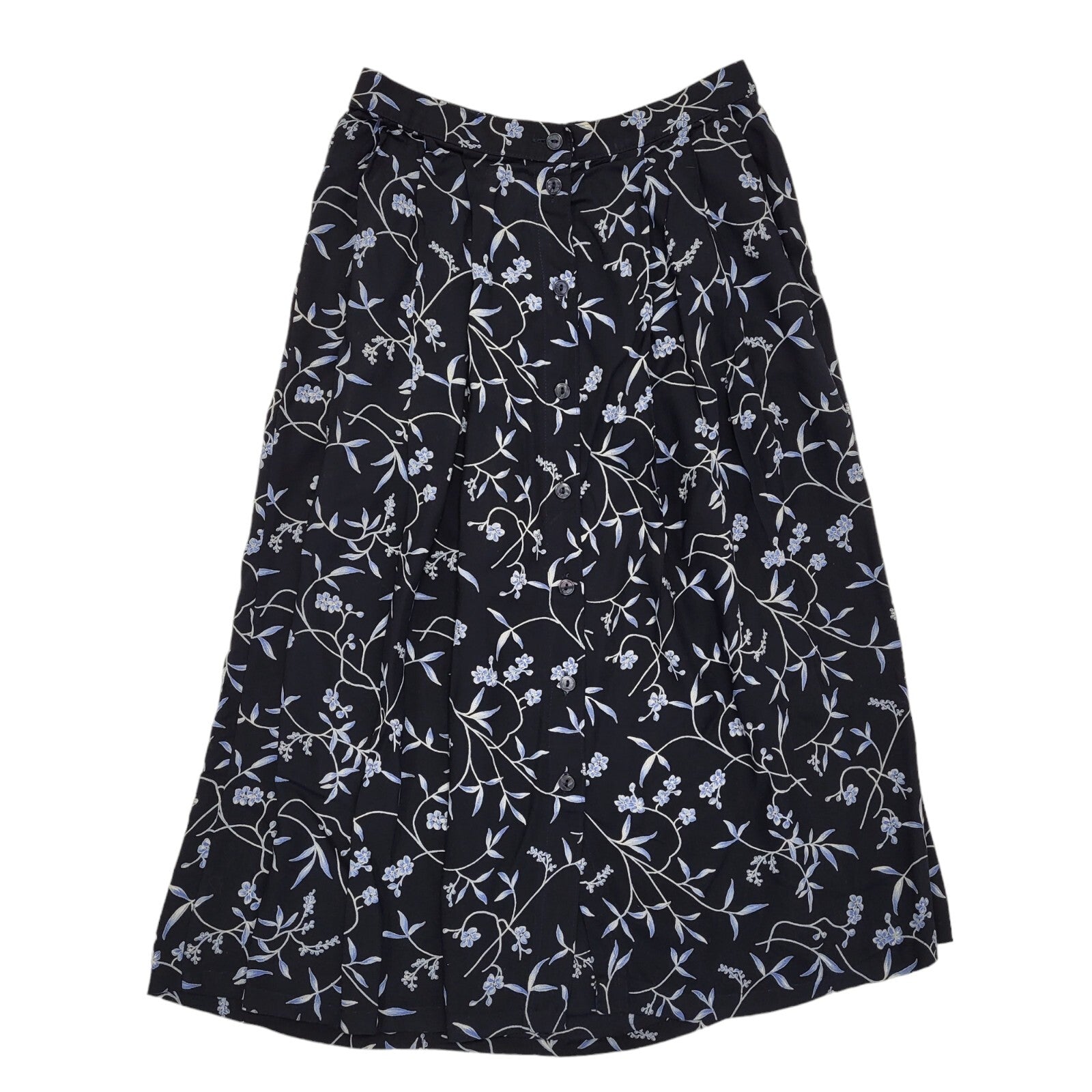 Marks & Spencer 90s Vintage Black Floral Midi Skirt Women's Size 12 W30