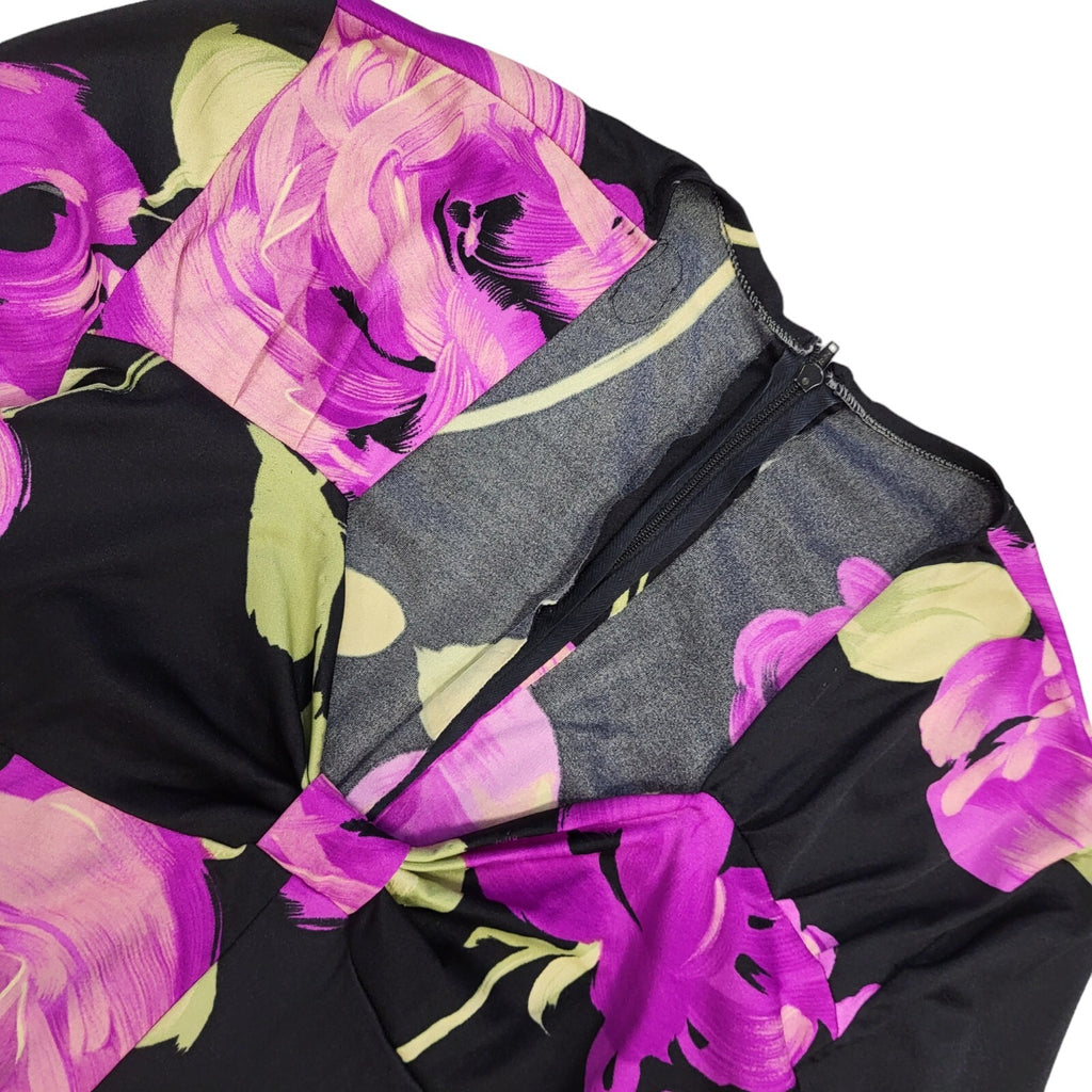 70s Vintage Purple Floral V-Neck Long Sleeved Maxi Dress Women's 10