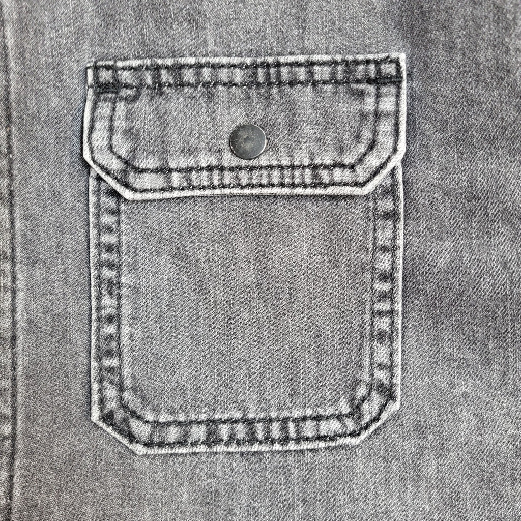 Allsaints Y2k Grey Pearl Snap Long Sleeve Cowboy Denim Shirt Men's UK Size S