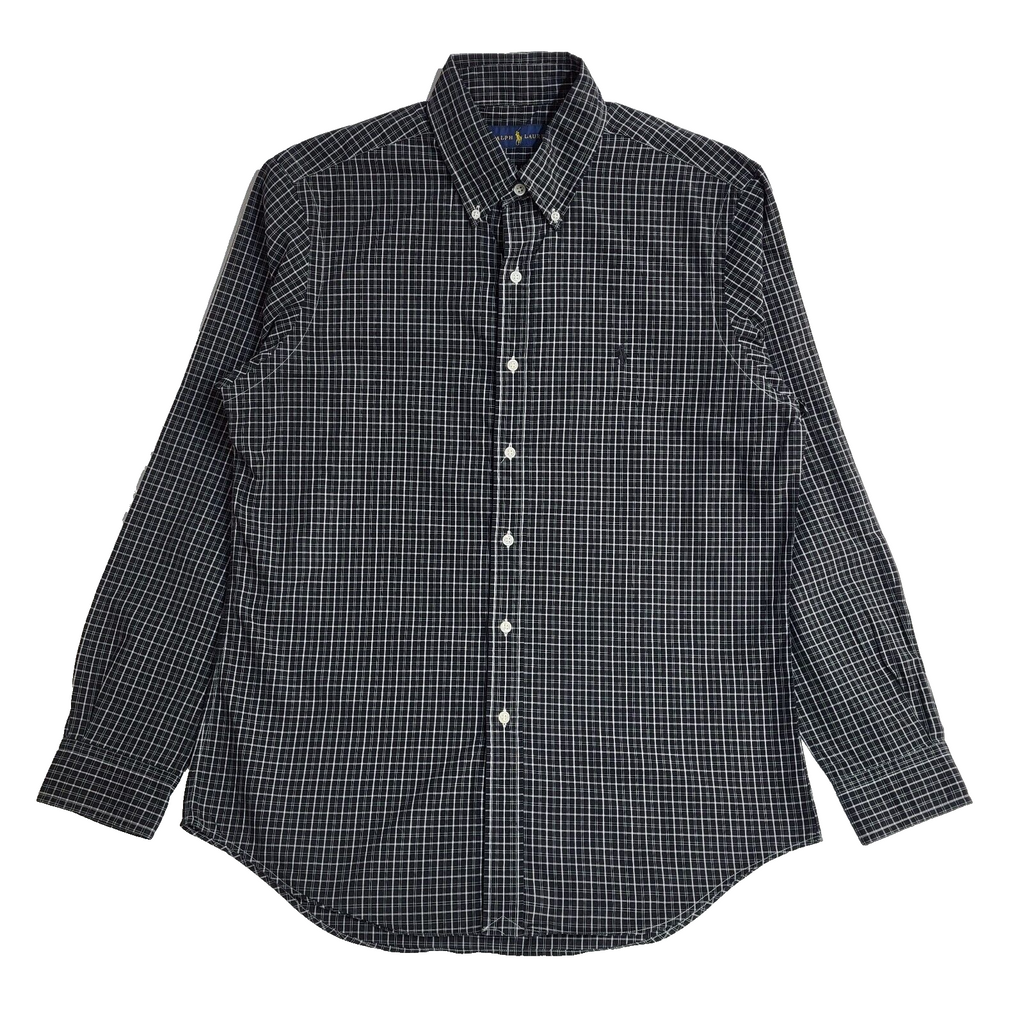 Ralph Lauren Black & white Checked Vintage 90's Long Sleeve Shirt UK Men's M