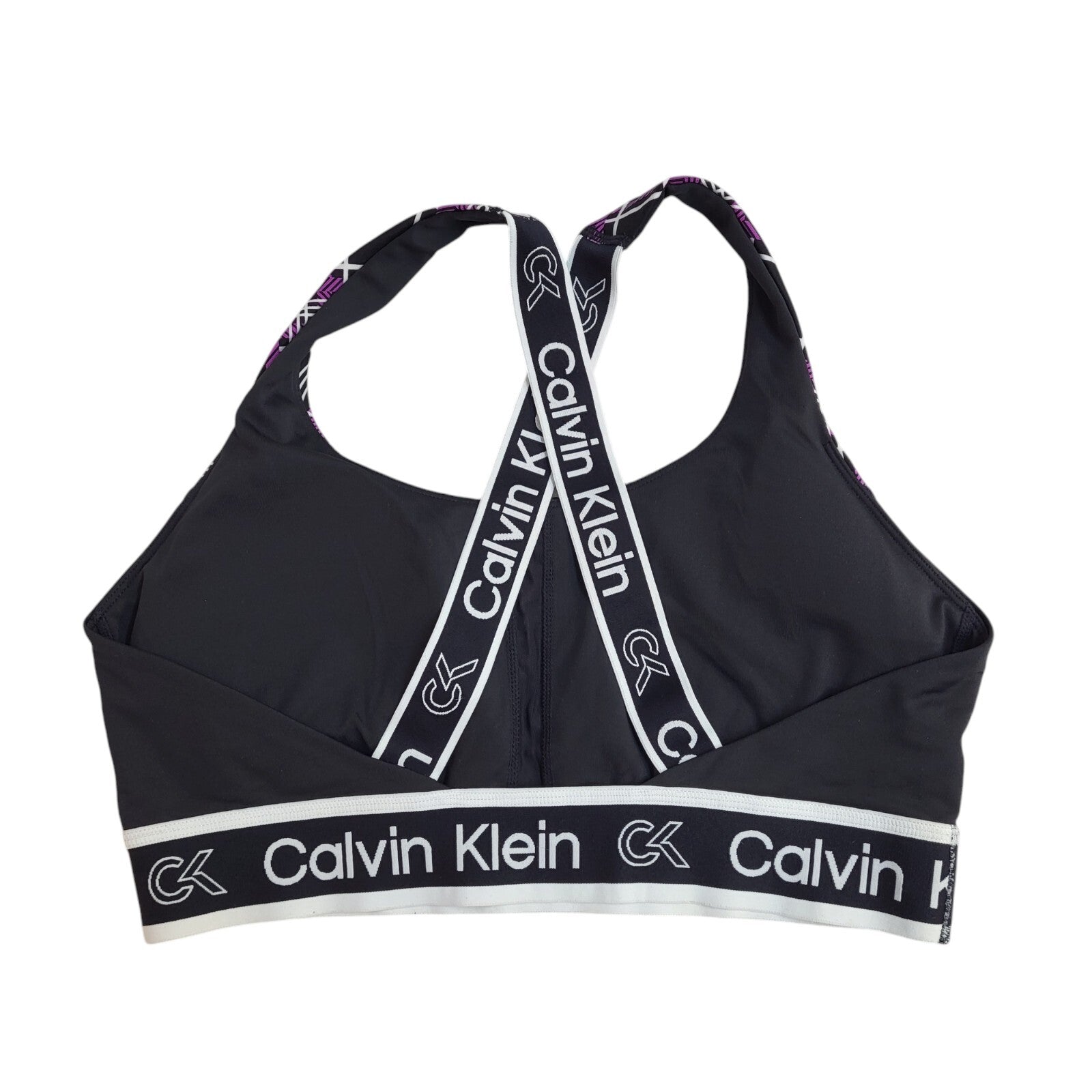 Calvin Klein Black & Purple Checked Gym & Training Sports Top Women's Size L