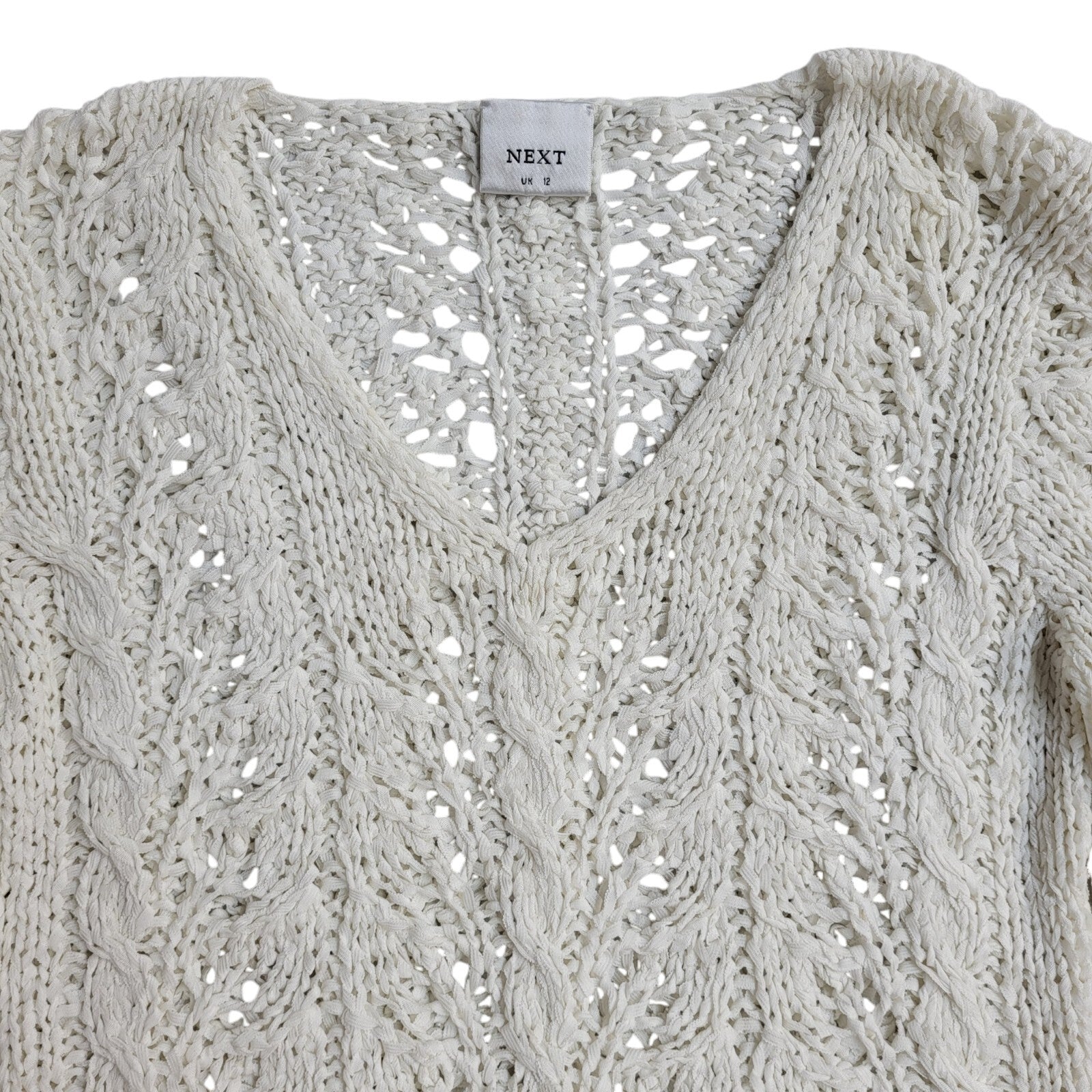 Next White V-Neck Mesh Vintage 90's Jumper UK Women's Size 12
