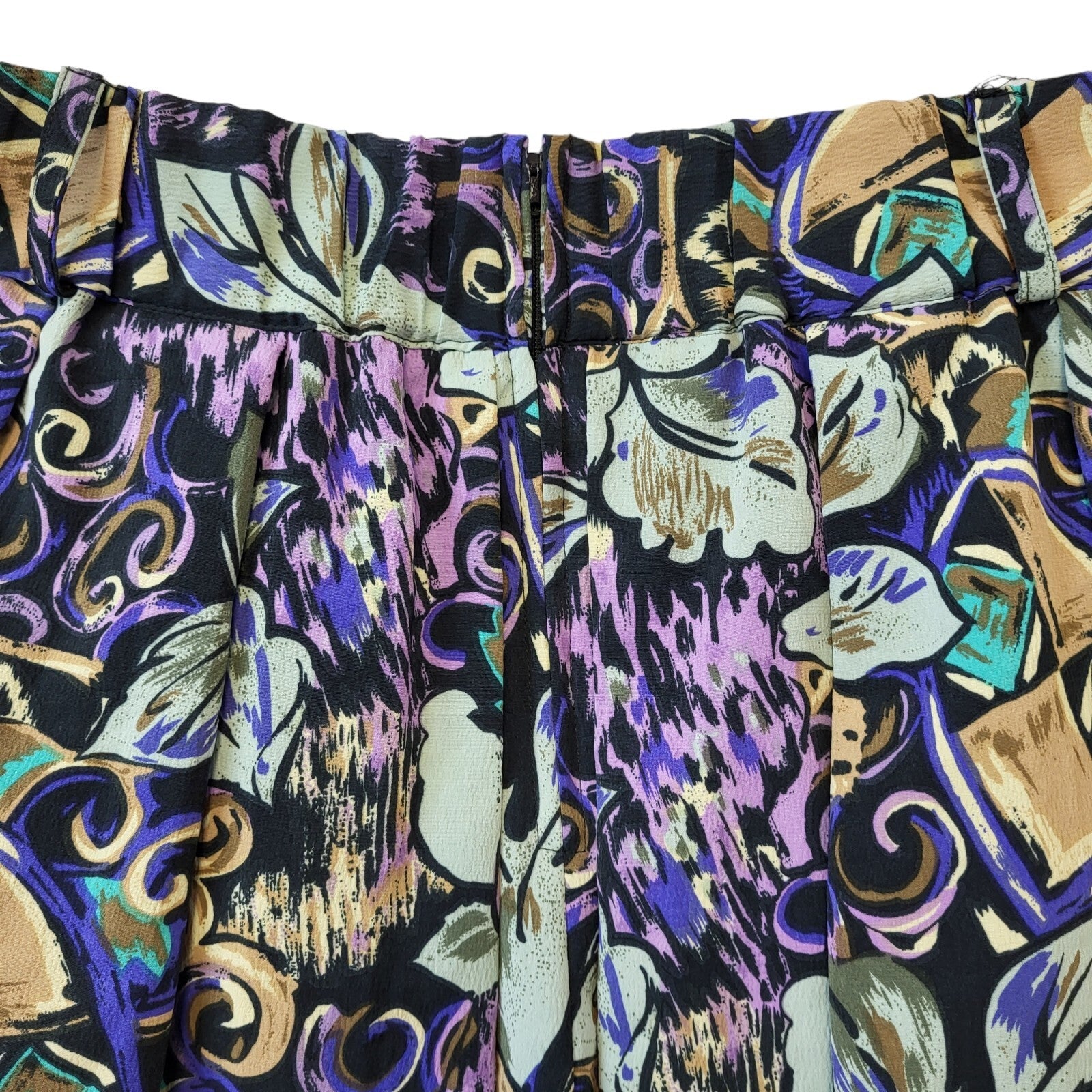 80's Vintage New Fast Purple & Green Floral Midi Skirt Women's Size 14 EU 42 W32