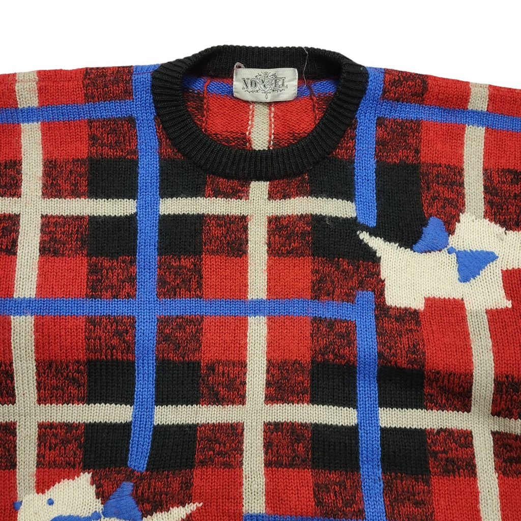 Novel Vintage 80's Black,Red & Blue Checked Jumper Womens UK Size 14