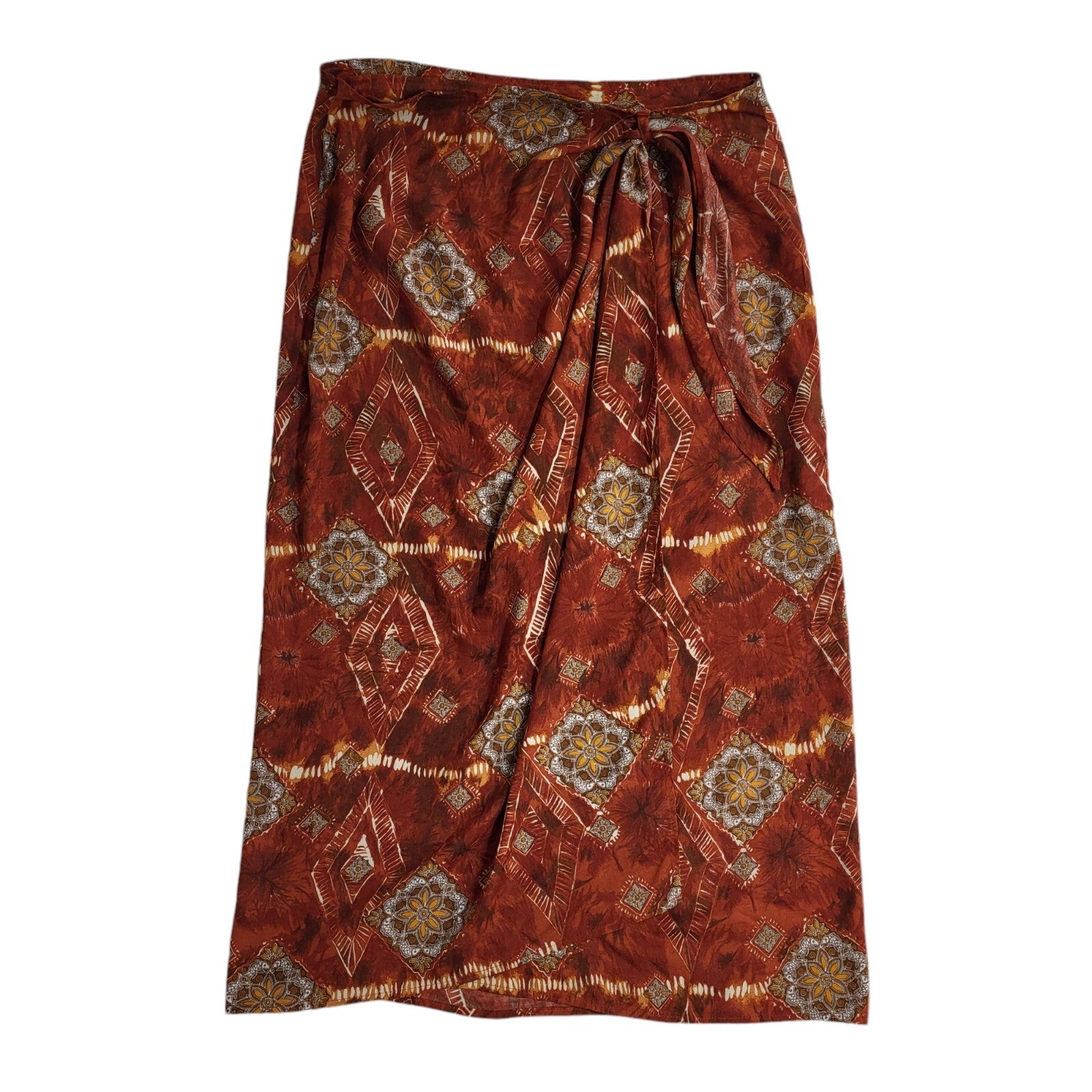 Marks & Spencer 90's Vintage Red Floral Straight Long Skirt Uk Women's 14 W32