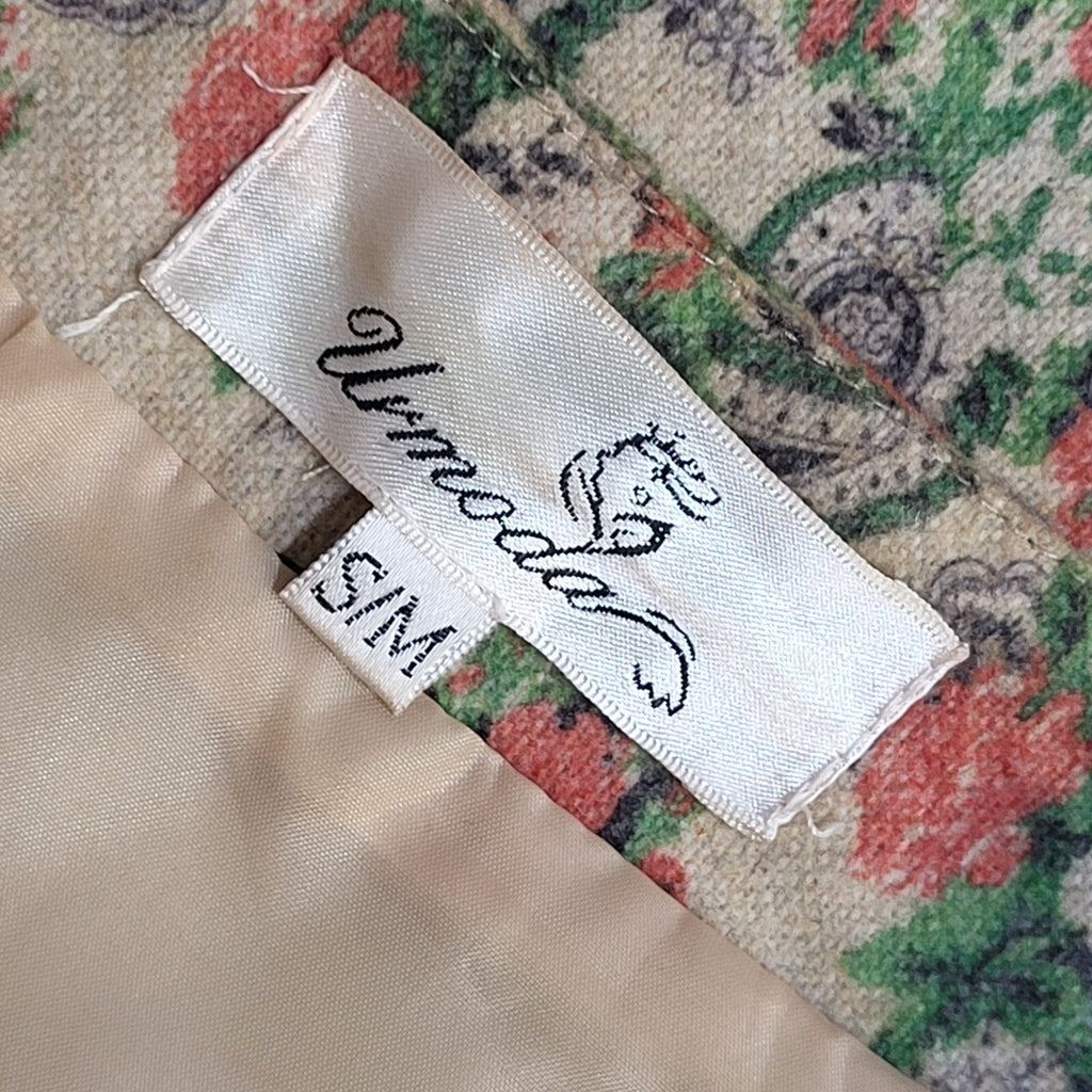 Urmoda 80s Floral Open Front Beige Short Sleeve Jacket Uk Women's Size Small