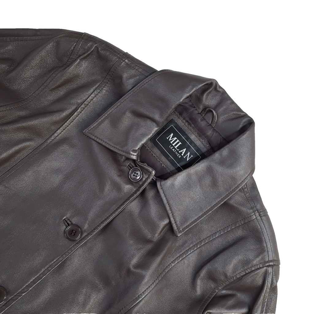 Milan Leather Brown Button Y2k Leather Coat UK Women's Size XL