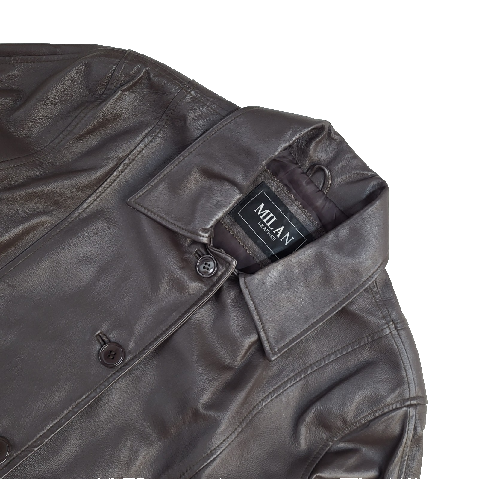 Milan Leather Brown Button Y2k Leather Coat UK Women's Size XL
