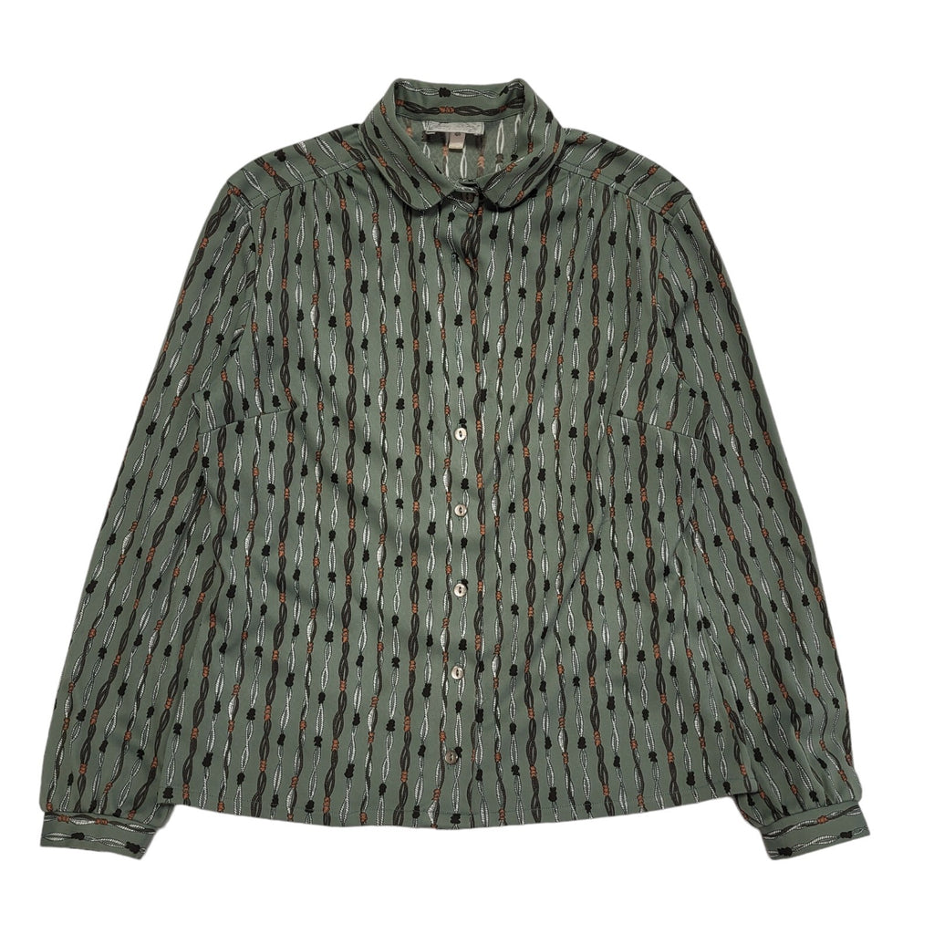 Easiex 80s Vintage Green Retro Abstract Long Sleeve Shirt Womens Size 14